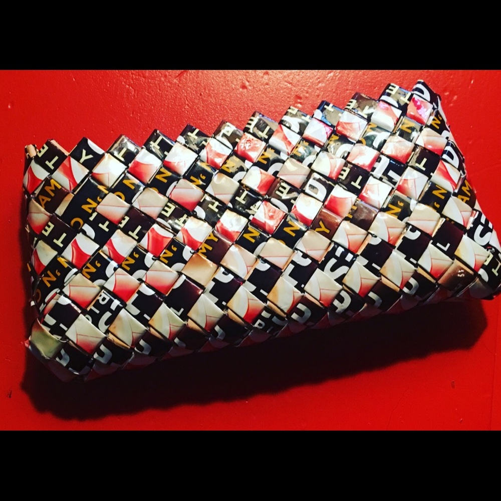 One-of-a-kind hand-made woven basket weave  purse